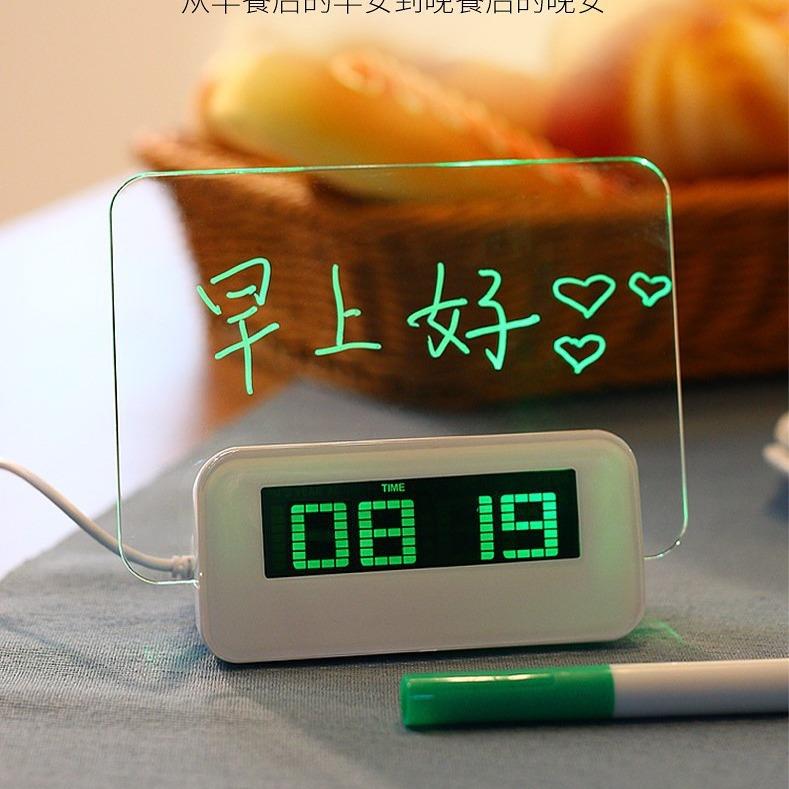 LED荧光留言板闹钟 夜光感应聪明钟 懒人学生音乐闹钟alarm clock