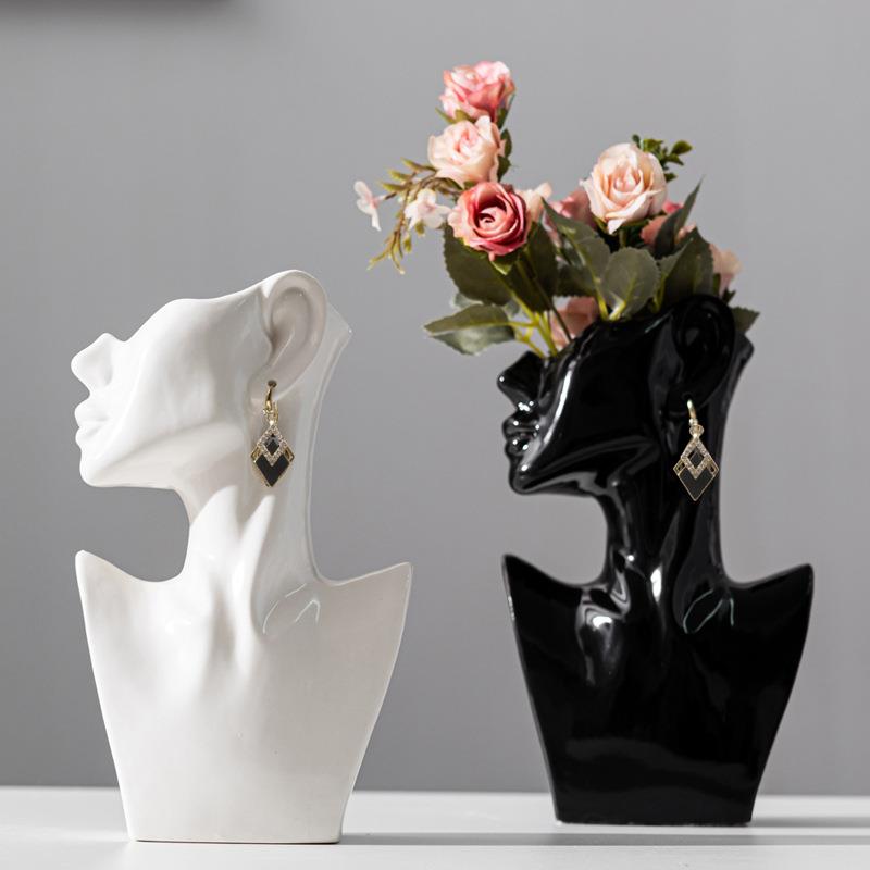 简约创意女侧脸亮光釉陶瓷花瓶高级感北欧风服装店橱窗ins摆件