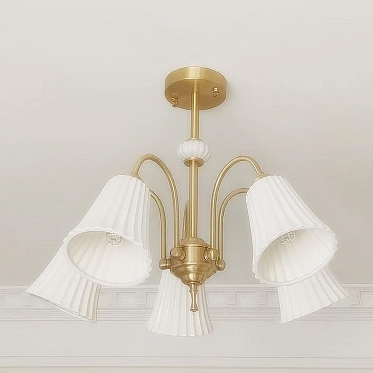 法式复古白色陶瓷吊灯美式全铜主卧室灯餐厅客厅设计书房玻璃灯具
