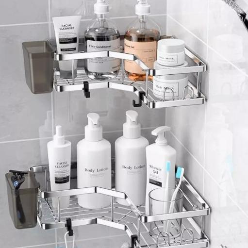 不锈钢免打孔三角置物架卫生间浴室厨房铁艺收纳架厕所墙上壁挂式