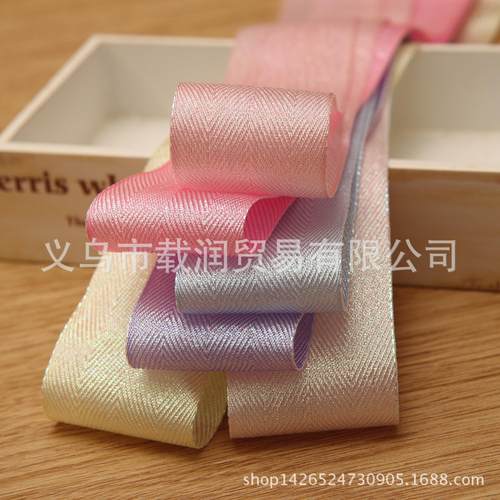 韩版亮丝雪纱带 diy发饰材料服装婚庆辅料彩葱双人字纹织带