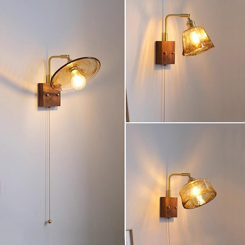 侘寂风复古全铜壁灯卧室床头拉链开关灯民宿过道背景墙胡桃木灯具