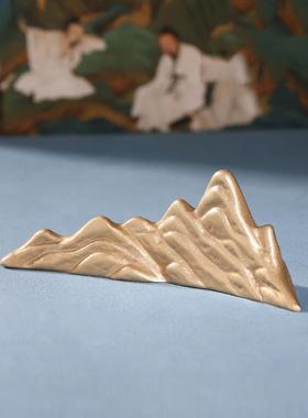 厂家直销黄铜金山摆件家居中式客厅玄关装饰品博古架铜工艺品