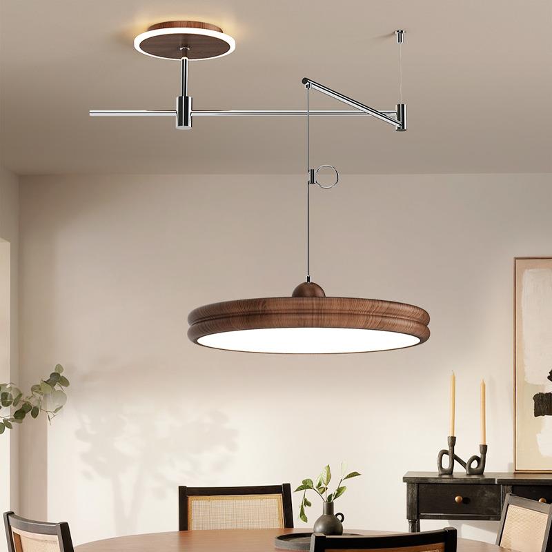 中古胡桃木纹吊灯复古侘寂风现代简约护眼摇臂可移位饭厅餐桌灯具