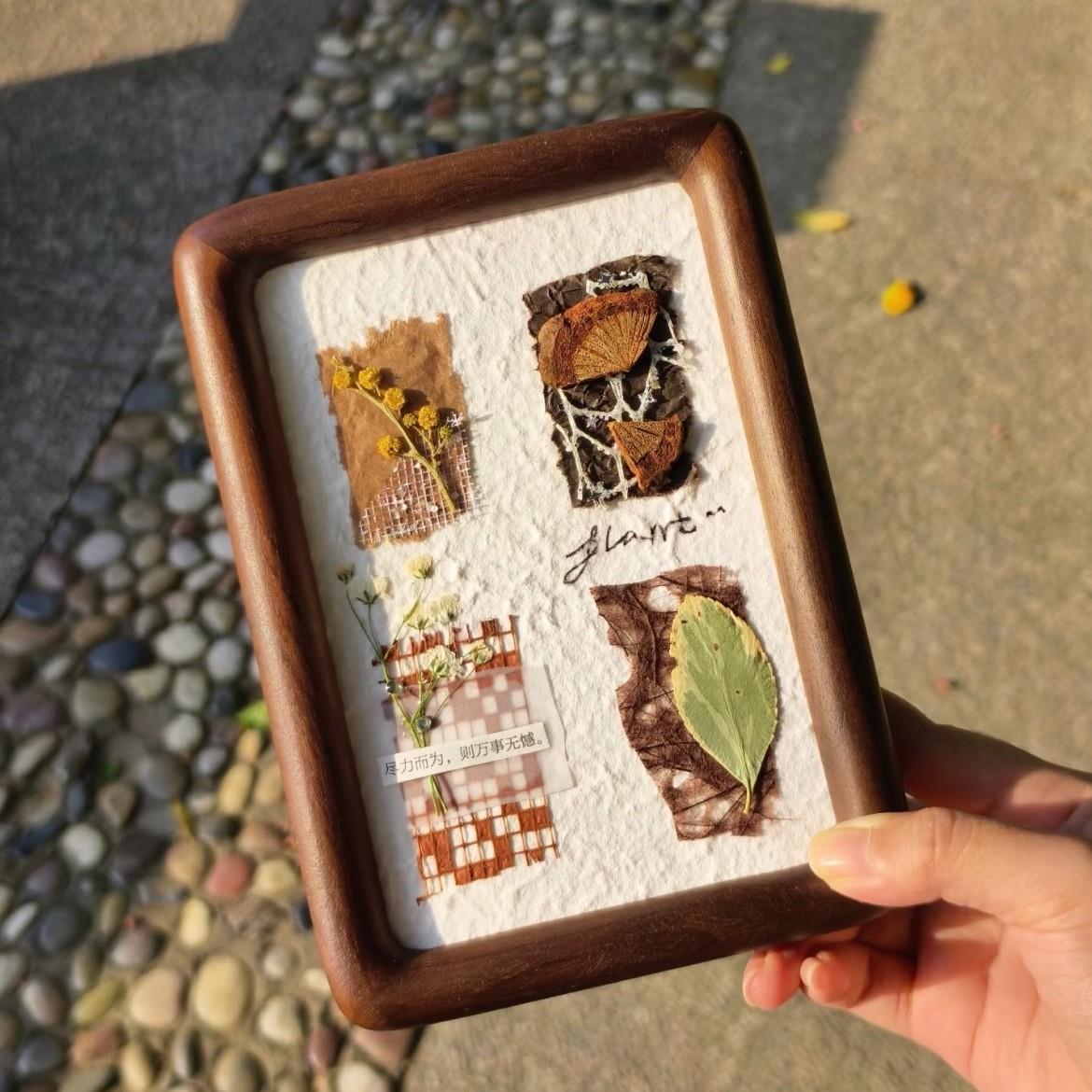 创意植物标本实木相框摆台黑胡桃展示纪念DIY装裱手工花画框机理