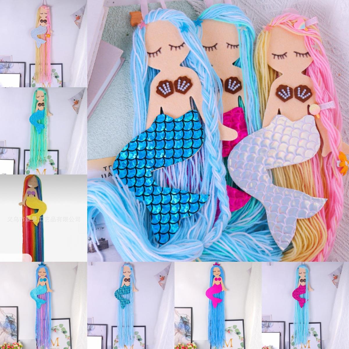 跨境INS墙面装饰美人鱼发夹收纳带北欧儿童房饰品整理架壁挂展示