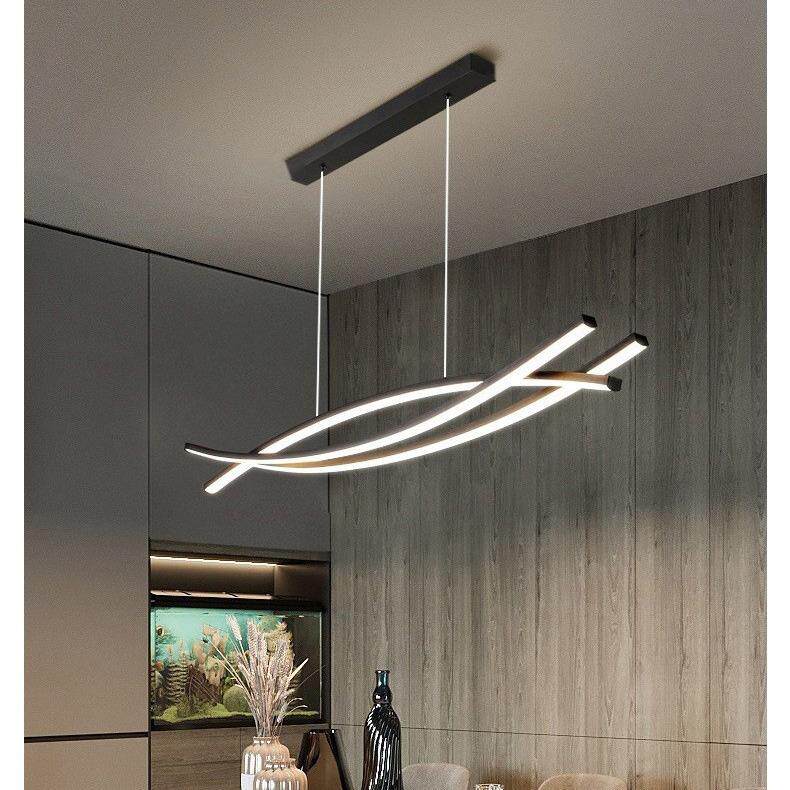 新款极简线条艺术餐厅吊灯北欧餐桌黑色设计师网红茶桌吧台长条灯