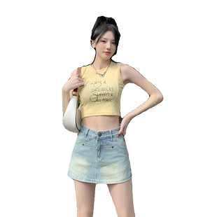 浅色牛仔短裤女2024年夏季新款辣妹半身裙百搭a字高腰显瘦短裙女