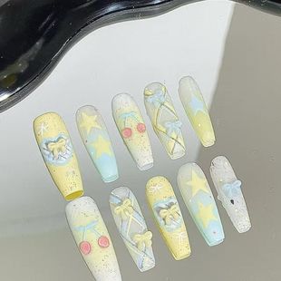 甜甜糖糕半手工蝴蝶结多巴胺美甲新款 穿戴指甲可爱显白气质高级