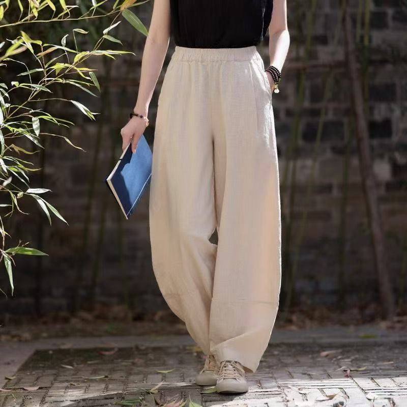 宽松棉麻复古灯笼裤女式2026春夏显瘦休闲文艺禅修高腰亚麻阔腿裤,女装/女士精品,裤子,淘宝优惠券,粉丝福利购,淘宝优惠卷