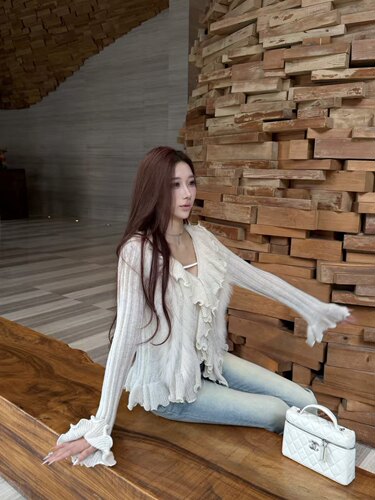 梦梦 MENGMENG｛仙欲娇女 新款纯欲温柔荷叶边针织毛毛上衣｝
