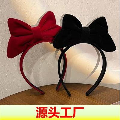 红色丝绒蝴蝶结发箍新年喜气女秋