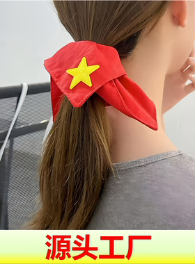 假期海外国风马尾红色新款