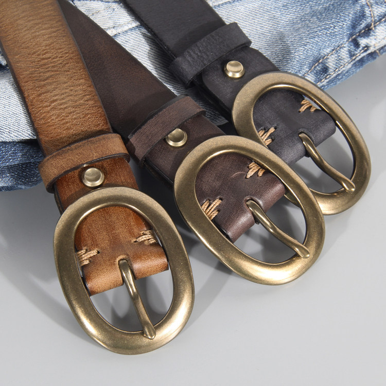 3.2男女通用皮带 手工真皮软面复古百搭铜扣头层纯牛皮牛仔裤腰带