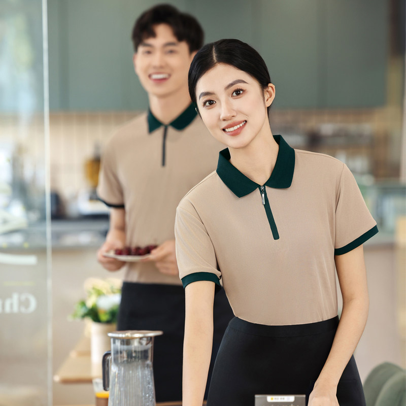 茶餐厅服务员t恤夏装酒楼饭店传菜生制服短袖美食街餐饮工装印字