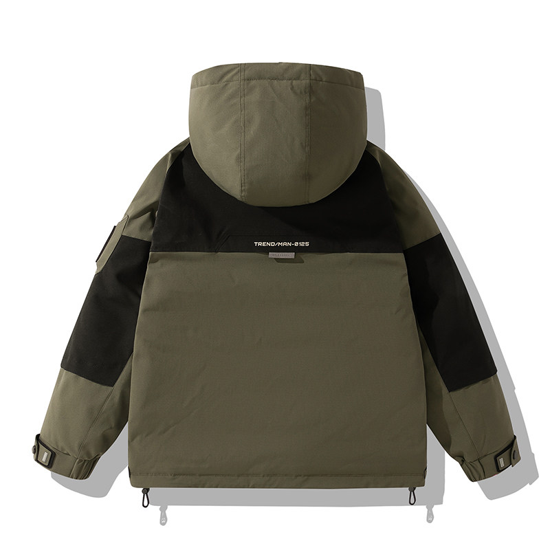 平铺2025标90白鸭绒连帽工装羽绒服986P330绿色,男装羽绒服,电商D227