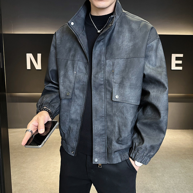 模特2026年春装男士机车皮衣PU皮夹克外套25603P140黑色，男装夹克，电商D227