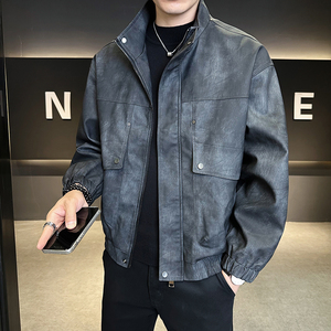 模特 2026年春装男士机车皮衣PU皮夹克外套 25603 P140 黑色，男装夹克，电商D227