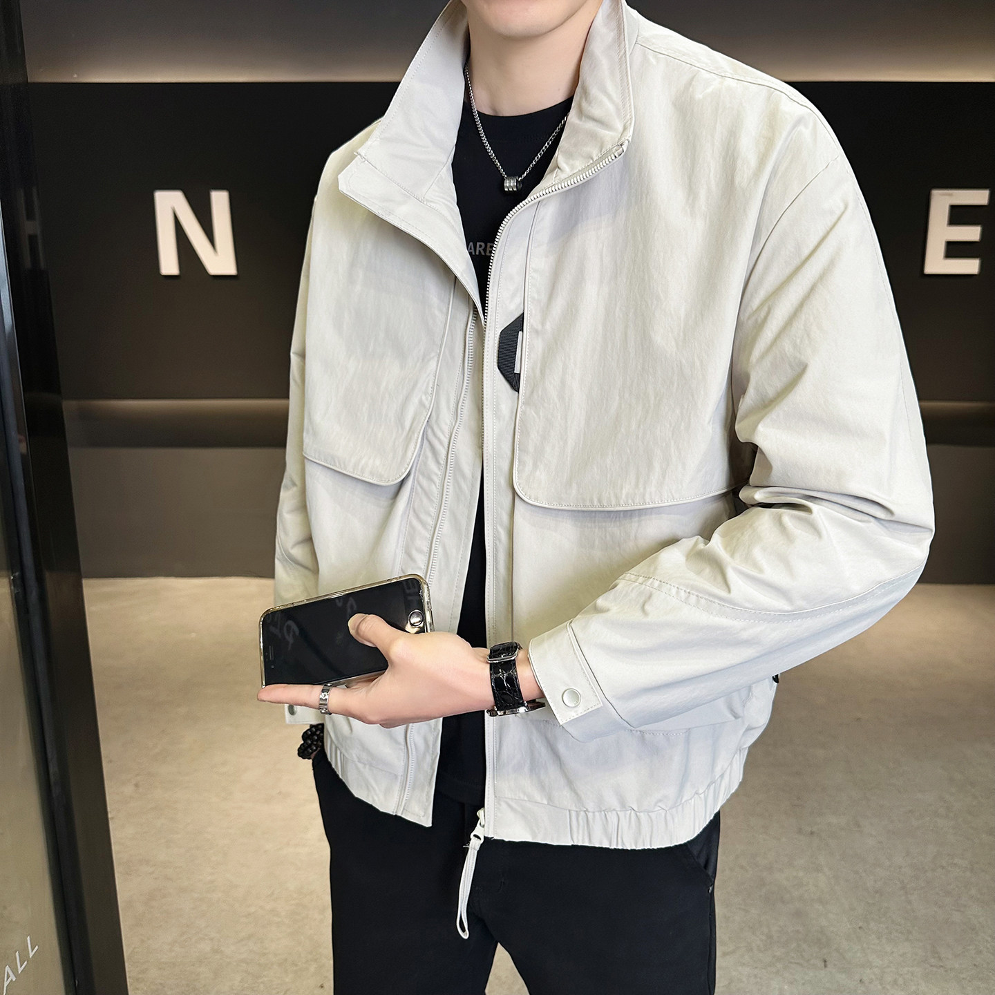 模特2026春装新款立领夹克衫882601P115卡其穿到200斤，男装夹克，电商D227