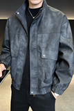 模特2026年春装男士机车皮衣PU皮夹克外套25603P140黑色，男装夹克，电商D227