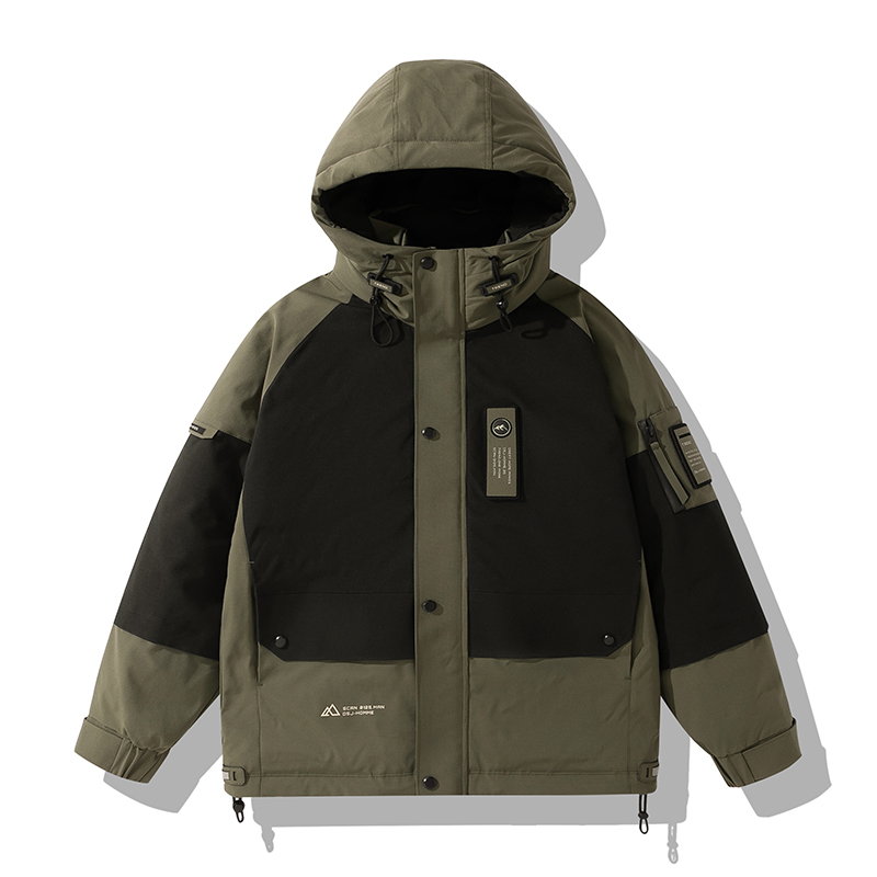 平铺2025标90白鸭绒连帽工装羽绒服986P330绿色，男装羽绒服，电商D227