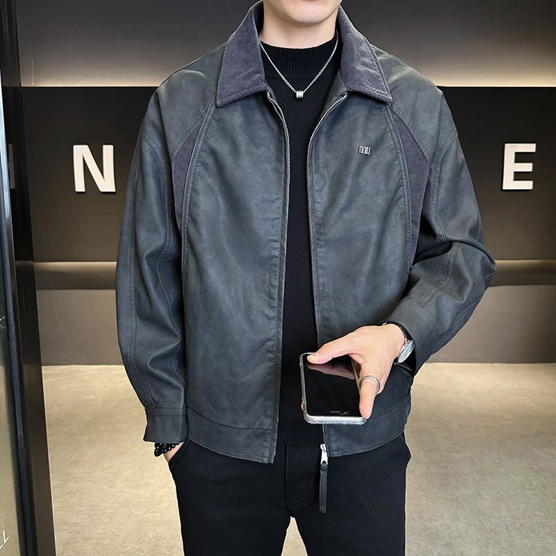 模特2026年春装男士机车皮衣PU皮夹克外套25619P140黑色，男装夹克，电商D227