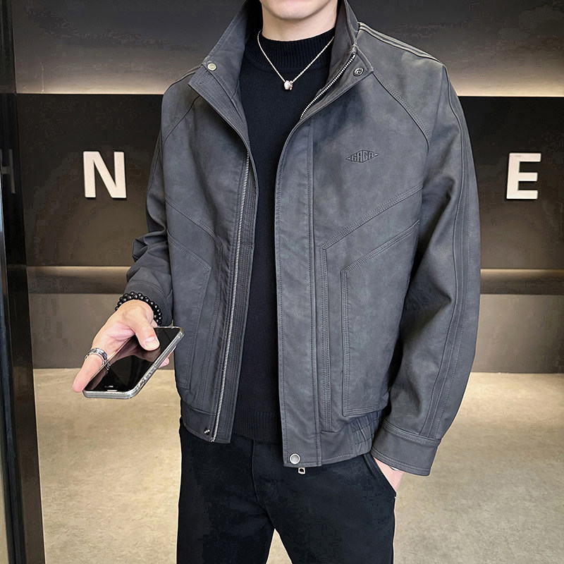 模特2026年春装男士机车皮衣PU皮夹克外套25618P145黑色，男装夹克，电商D227