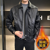 模特男士机车加绒皮衣PU皮夹克2024（8024加绒款）P145咖啡，男装皮衣，电商D227