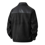 平铺摆拍2025年秋装翻领PU拼接长袖夹克外套2509P135黑色，男装夹克，电商D227