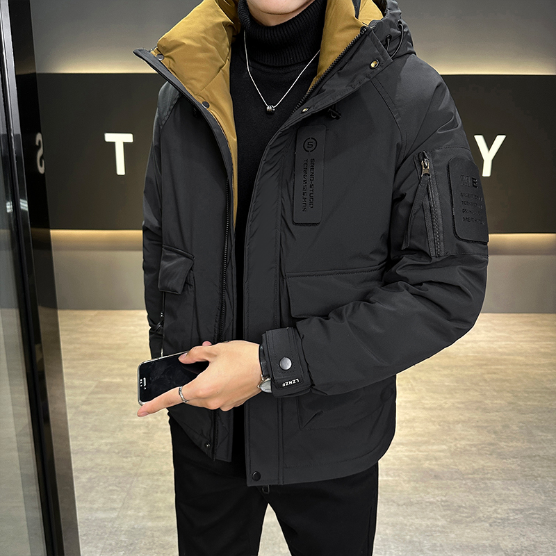 模特店主风2025羽绒服男士连帽工装冲锋衣外套2379P185黑色，男装夹克，电商D227