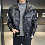 模特2026年春装男士机车皮衣PU皮夹克外套6016P135黑色，男装夹克，电商D227