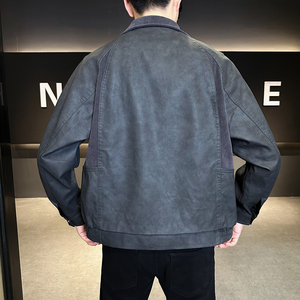 模特 2026年春装男士机车皮衣PU皮夹克外套 25619  P140 咖啡色图片