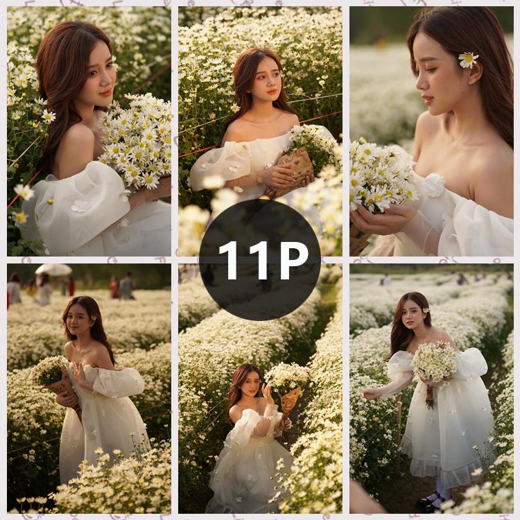 RAW原图清新少女雏菊花海人像写真图片ARW原片精修调色PS练习素材