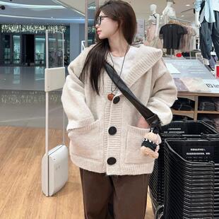 SH1083大码女装韩国东大门慵懒风连帽针织开衫毛衣外套秋冬新款