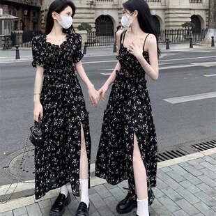 D99221茶歇法式碎花连衣裙套装大码女胖mm气质温柔风遮肚子显瘦夏