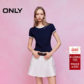 新款 领口立体刺绣装 饰撞色领口袖 ONLY2026春季 口显瘦短款 T恤女