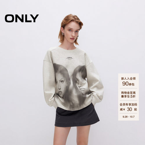 ONLY人像印花宽松圆领落肩卫衣