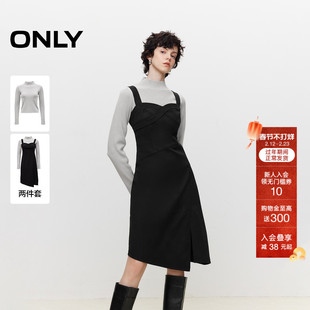 ONLY冬季优雅通勤套装显瘦开叉中长款连衣裙女|124407009