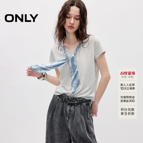 ONLY优雅短袖飘带正肩短袖T恤