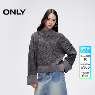 124413046 上衣女 ONLY冬季 含绵羊毛小高领落肩宽松毛衣针织衫