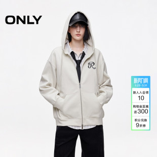 连帽卫衣上衣女 经典 ONLY春季 字母刺绣双开拉链oversize开衫