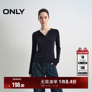 女 知性半开襟亨利领扣子纯色显瘦正肩针织衫 ONLY2025冬季 新款