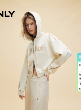 ONLY冬季时尚字母印花宽松连帽短款开衫卫衣女|12439R016