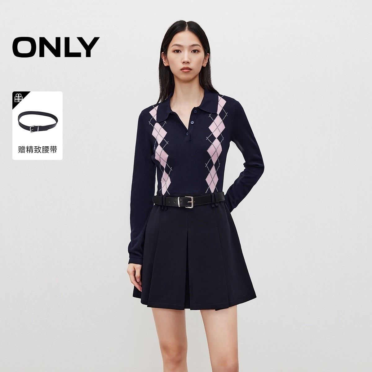 ONLY假两件学院风短裙连衣裙