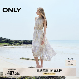 型A字無袖 ONLY2025夏季 新款 波嬉飄逸輕奢氣質(zhì)紗裙削肩版 連衣裙女