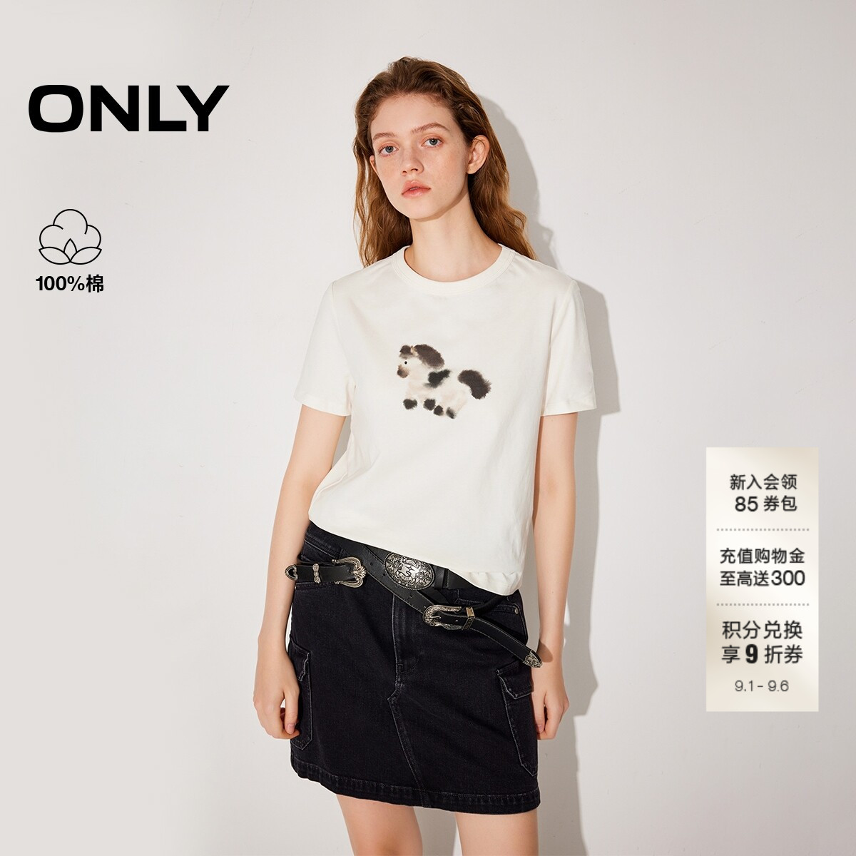 ONLY马年系列印花圆领短袖T恤图片