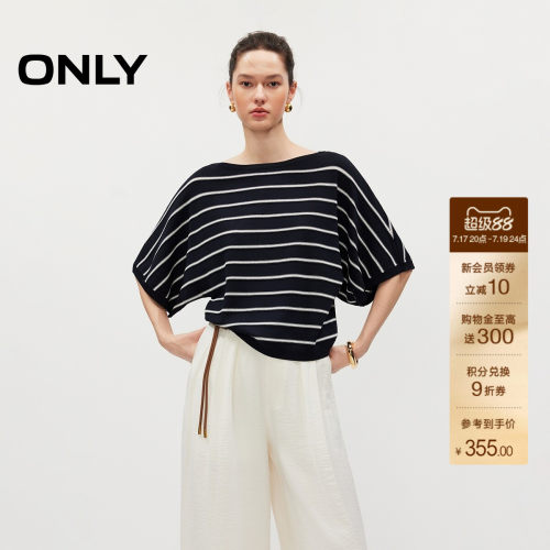 ONLY宽松款上衣条纹蝙蝠袖针织衫