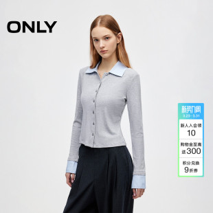 翻领长袖 ONLY2026春季 拼接领口设计修身 衬衫 正肩上衣T恤女 新款