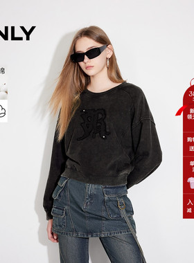 ONLY2026春季新款运动休闲纯棉字母圆领长袖卫衣女|12519S002