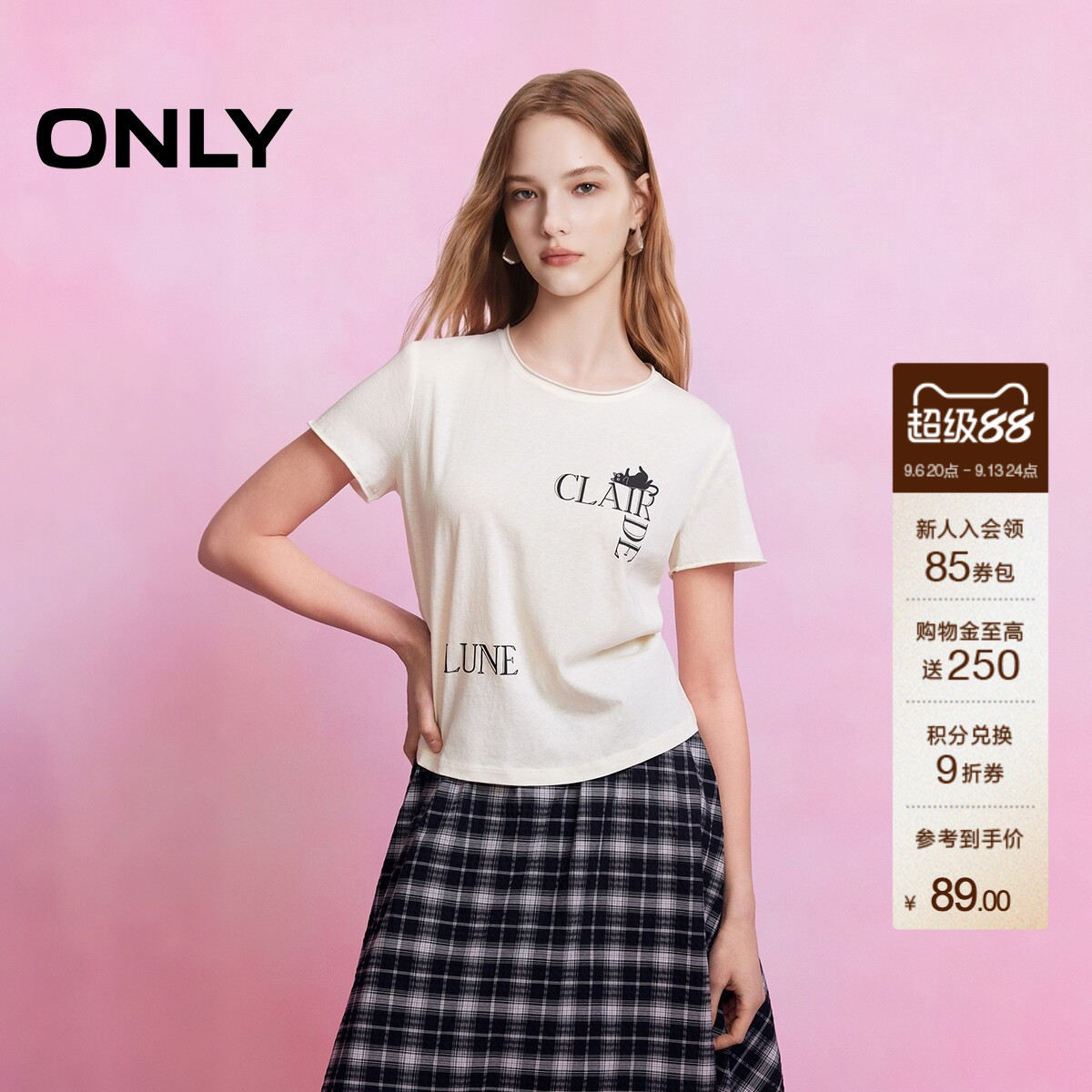 ONLY小猫印花圆领短袖T恤